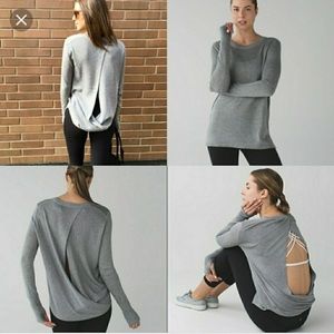 Lululemon Bring It Backbend Grey Cashmere Blend Open Back Sweater Yoga Sweater